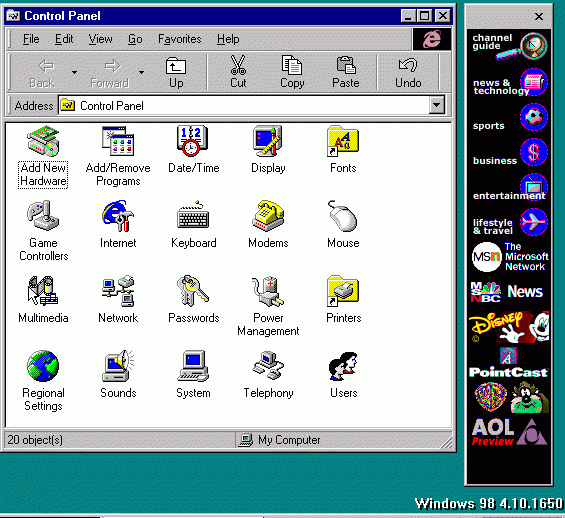 Windows 98 control panel
