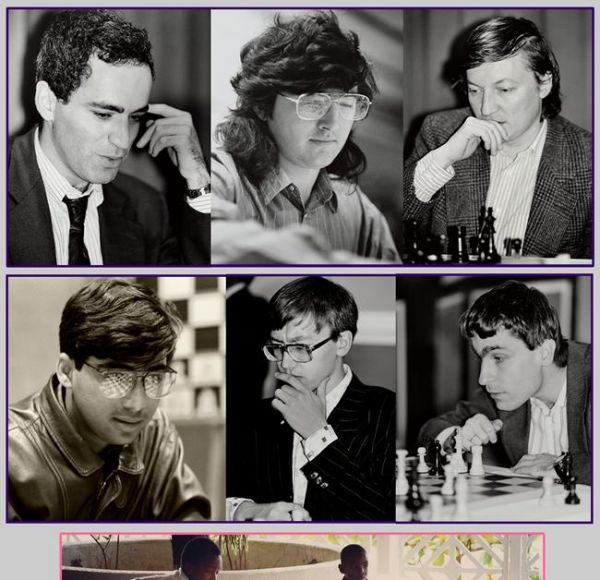 Gary Kasparov, Vladimir Kramnik, Anatoly Karpov, Viswanathan Anand, Gata Kamsky and Vassily Ivantchuk