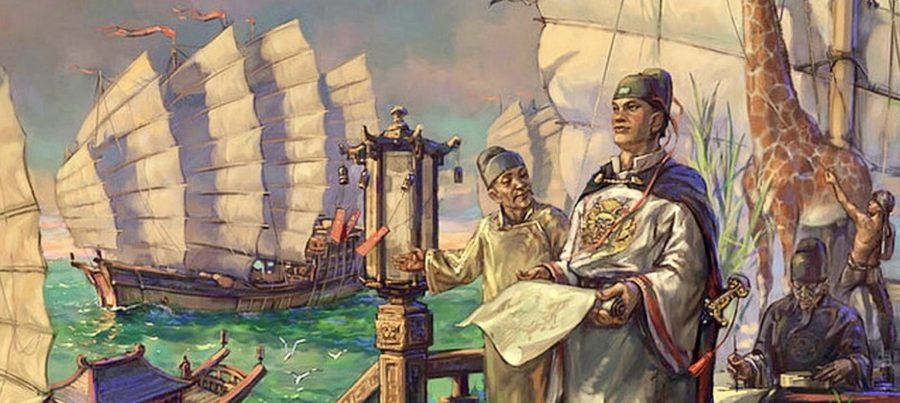 Zheng He və donanmasının Asiya və Afrika səfərlərindən d&ouml;n&uuml;ş&uuml;n&uuml; təsvir edən ill&uuml;strasiya.